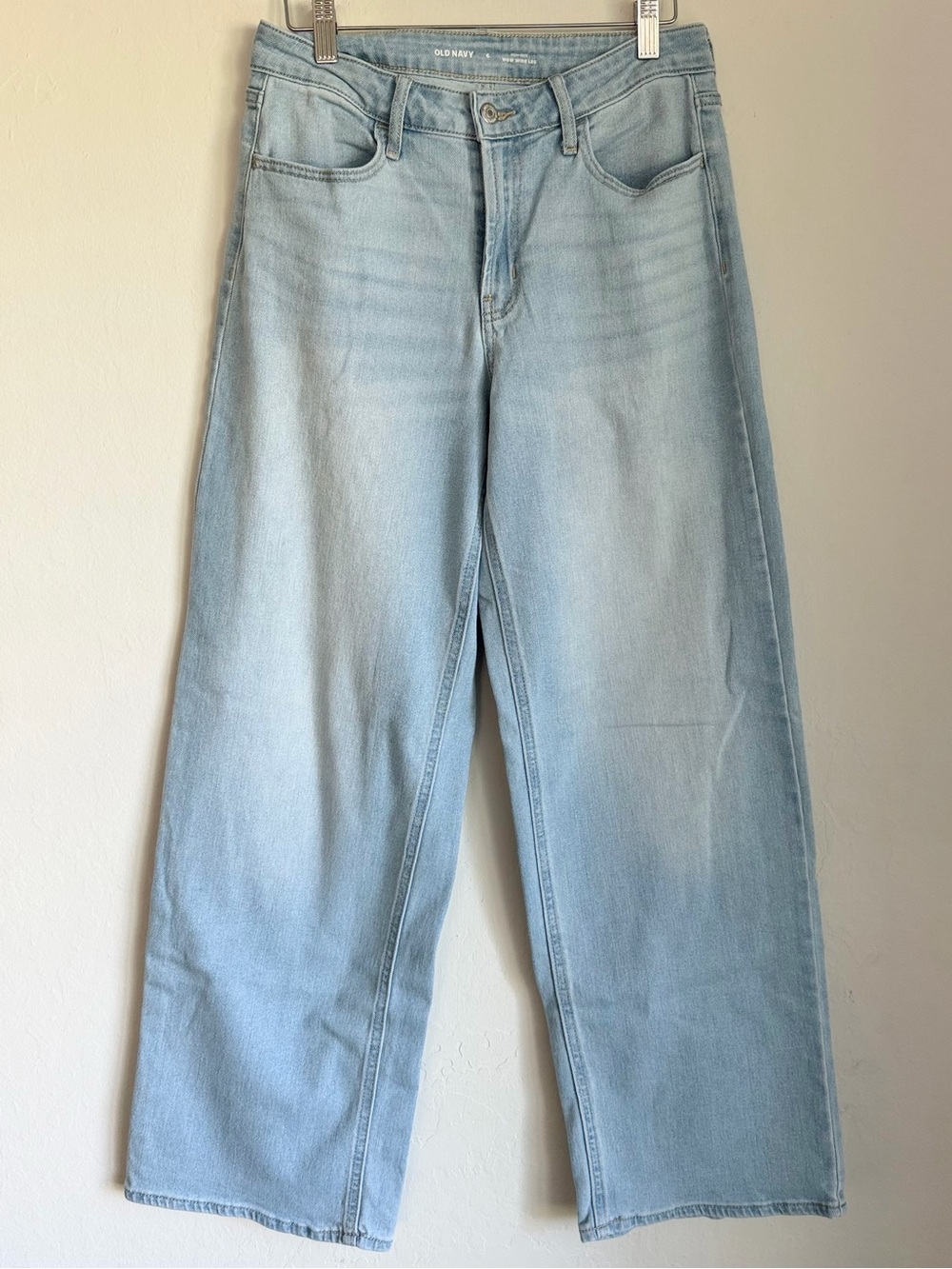 Old Navy High Rise Wow Wide Leg Wash Jeans Light Blue, Sz 6